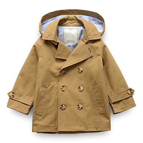 LJYH Toddler Boys Classic Buttons Peacoat Kids Hooded Toggle Dress Trench Coats Khaki 9/10yrs