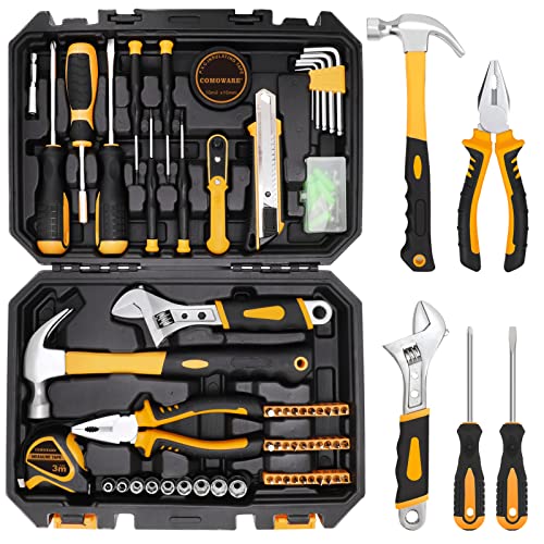 COMOWARE 99 Piece Tool Set, General Household Hand Tool Kit with Plastic Toolbox Storage Case