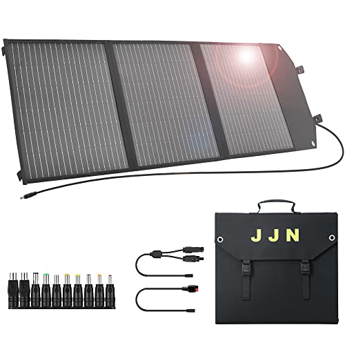 JJN 18V 100W Portable Solar Panel Foldable Solar Panels Bulit-in Charge Controller Mono. Solar Charger with PD 60W USB/Type-C/DC/QC 3.0 for Portable Power Station Outdoor Camping Van RV Trip