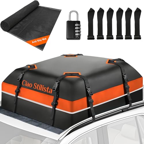 Cargo Rooftop Carrier Waterproof Bag15 Cubic Feet for All Vehicle with/Without Roof Rack Anti-Tear 840D Car Top Carrier with Gray Reflective Strap, Anti-Slip Mat and Luggage Lock