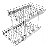 Sikarou Pull Out Cabinet Organizer 11' W x 21' D 2-Tier Individual Slide Out Drawer Pantry Shelf Storage for Kitchen Base Cabinet Organization ​for Kitchen, Bathroom, Pantry, Chrome