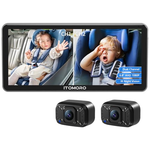 Itomoro Baby Car Camera Dual-Channel 6.8 inch HD 1080P Car Baby Camera Display with 2 IR Night Vision Camera, Easily Install Car Camera for Baby with Crystal Clear Wide View for Rear Facing Seat