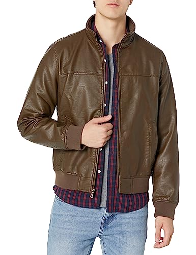 Tommy Hilfiger Men's Smooth Lamb Faux Leather Unfilled Bomber Jacket, Earth, MD