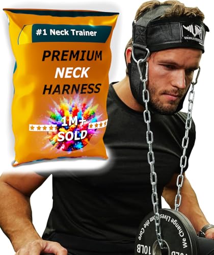 Vikingstrength Neck Harness Padded Strength Trainer- Premium Quality for Neck Curls and Training. Head Exerciser for Sports and Fitness, D ring + V-Strength Workout App