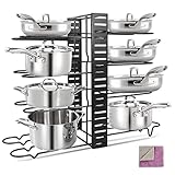 Pots and Pans Organize for Cabinet, 3 DIY Methods Kitchen Pot Rack for Pans and Pots with 8 Tiers, Adjustable Pan Organizer Holder, Pot Lid Organizer, Extra 1pc Microfiber Cleaning Cloth