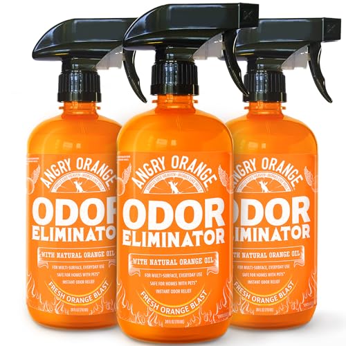 Angry Orange Pet Odor Eliminator for Strong Odor - Citrus Deodorizer for Strong Smells on Carpet, Furniture & Floors - 3 Pack - Puppy Supplies