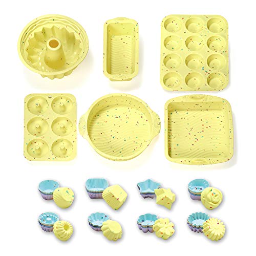 46PCS Silicone Bakeware Set Silicone Cake Molds set Including Baking Pan, Cake Mold, Cake Pan, Toast Mold, Muffin Pan, Donut Pan, And Cupcake Mold Silicone Baking Cups Set