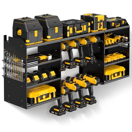 POKIPO Large Power Tool Organizer Wall Mount, 4 Layer Heavy Duty Drill Holder, Metal Cordless Drill Storage for 8 Drills, Black Utility Racks for Garage and Workbench