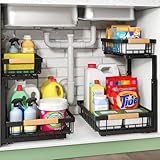 Pull out Cabinet Organizer, 2 Tier Under Sink Organizer, Slide out Metal Kitchen Cabinet Organizers Drawer Shelf, Sliding Storage Shelves for Kitchen Bathroom Pantry Cabinet Closet Organization Rack