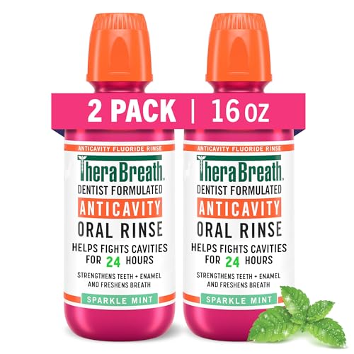 TheraBreath Anticavity Fluoride Mouthwash, Sparkle Mint, Dentist Formulated, 16 Fl Oz (2-Pack).