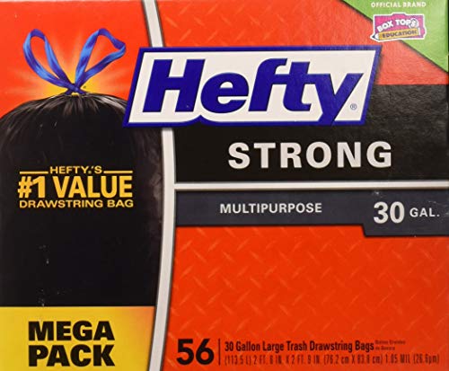 Hefty Hefty Strong Large 30 Gallon Trash Bags - Multipurpose - Drawstring - Black, 56 Count (Pack of 3)