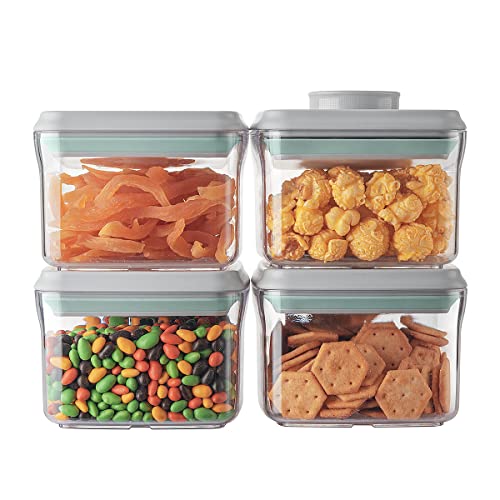 Ankou Airtight Container Set - (380ml 4 Pcs) Stackable One Button Openning Food Containers for Snacks Candy Salt Herbs Spices BPA-Free Tranparent (0.32 QT * 4)