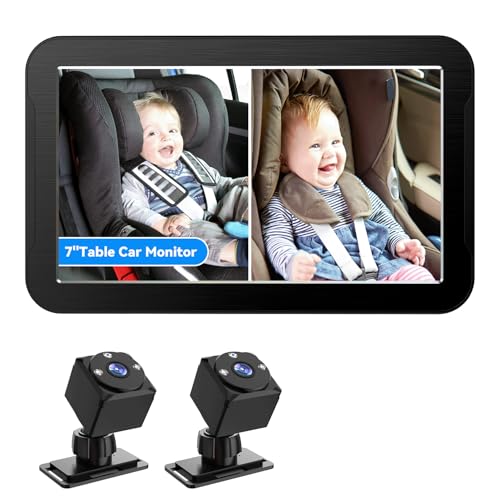 Baby Car Camera for 2 Kids, 1080P 7 Inch Baby Car Monitor with Dual Rear Facing Camera and Night Vision, 360° Rotatable Safety Car Seat Mirror Camera for Rear Facing Baby Seats