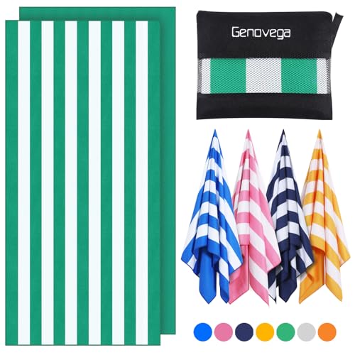 Microfiber Beach Towel Lightweight Thin Oversized Sandproof Compact Quick Dry Clearance Towels Extra Large Sand Free Pool Travel Beach Essentials Accessories Women Men Adult Gift Green Stripe