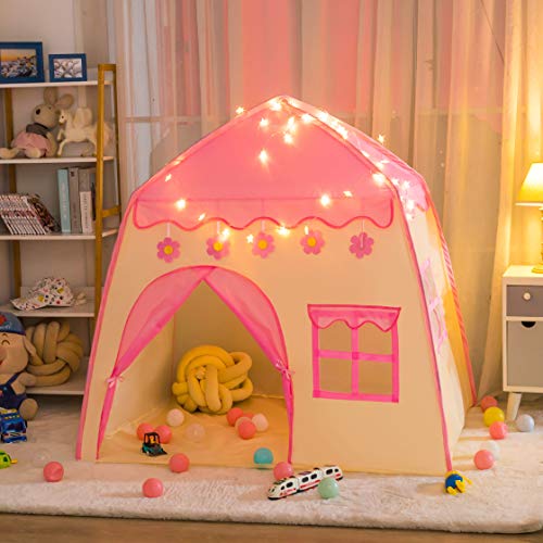 Rettebovon Princess Tent for Girls Girls Play Tent with Star Lights Kids Tents and Playhouses Kids Playhouse Girls Toys Indoor and Outdoor Princess Castle Play Tent for Kids Girls Gift