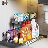 Under Sink Organizer and Storage, 2 Tier Sliding Under Sink Shelf, L Shaped Pull Out Cabinet Basket Organizer, Multi-Purpose Slide Out Organizer Rack for Bathroom, Kitchen