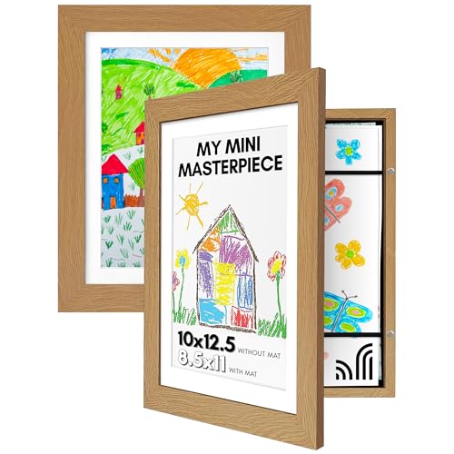 Americanflat 10x12.5 Kids Art Frame - Front Loading Picture Frame - Set of 2 - Use as 8.5x11 Frame with Mat or 10x12.5 Frame Without Mat - My Mini Masterpiece - Holds 100 Artworks – Dark Oak