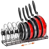 ROOHUA Pot Rack -Expandable Pan Organizer for Cabinet,Pot Lid Holder with 10 Adjustable Compartment for Kitchen Cabinet Cookware Baking Frying Rack,Bronze