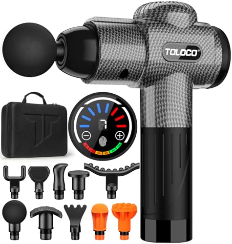 TOLOCO Massage Gun, Deep Tissue Back Massager for Athletes with 10 Massage Heads, Electric Muscle Percussion Massager for Any Pain Relief, FSA and HSA Eligible, Carbon