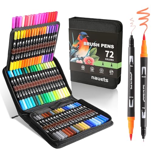 Double Brush Marker Pens,72 Colors Markers Set,Double Tip Brush Pens Art Markers for Kids Adult Coloring Book Hand Lettering Journaling Note Calligraphy Drawing Art Supplies Kit