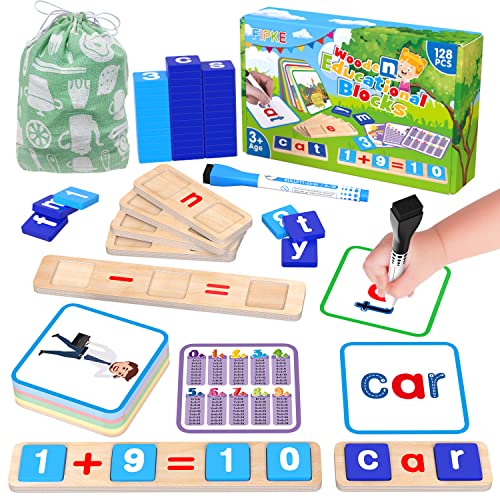 Wooden CVC Word Reading Letters Math Sorting Spelling Games, Preschool Kindergarten Activities Sight Words Learning Flashcards Alphabet Montessori Educational Toy Gift for Kids 3 4 5 6 Years Old