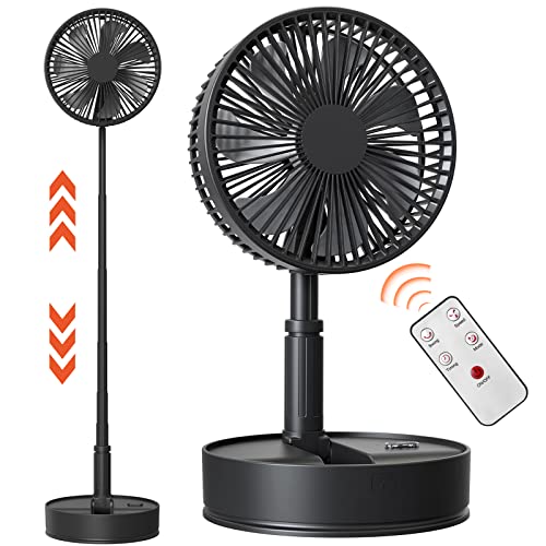 zoolb 7200mAh Battery Operated Fan, Portable Foldaway Fan, Oscillating Fan with Remote Control, Height Adjustment Standing Fan, 4 Speeds USB Desk Fan for Travel, Camping, RV, Desk, Home, Outdoor