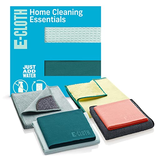 E-Cloth 6-pc Home Cleaning Essentials, Contains Multiple Microfiber Cleaning Cloths for a Streak-Free Clean Glass, Window, Kitchen, Dust, Granite, and Marble, 100 Wash Promise