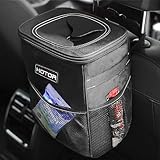 HOTOR Car Trash Can with Lid and Storage Pockets - 100% Leak-Proof Organizer, Waterproof Garbage Can, Multipurpose Trash Bin for Car, 2 Gallons, Black