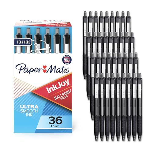 Paper Mate InkJoy 300RT Retractable Ballpoint Pens, Medium Point (1.0mm), Black, Pack of 36, Ideal for Office Supplies, Journaling, and Writing Accessories