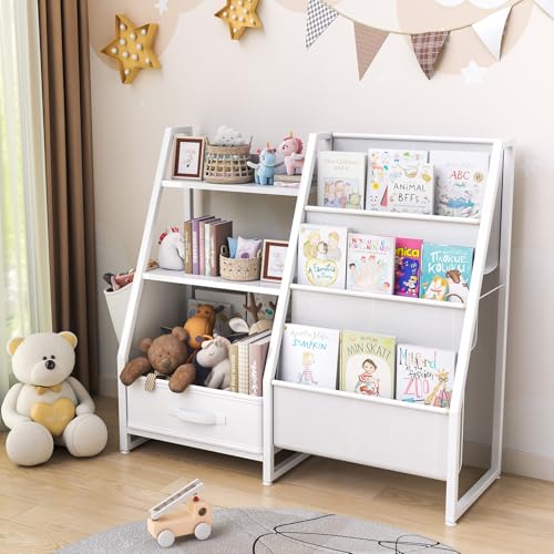 BAIJIALI Kids Bookshelf and Toy Organizer, 3 Tier Bookshelf for Kids, Montessori Bookcase Book Shelf for Kids Rooms, Bedroom, Playroom,Toy Storage Organizer with Bookshelf