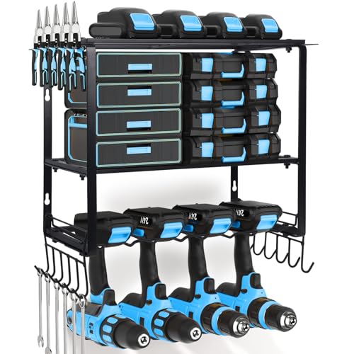 GATTLELIC Power Tool Organizer Wall Mount, Cordless Drill Holder Tool Organizer and Storage 3 Layers Tool Rack, Heavy Duty Metal Tool Shelf for Garage Organizer Workshop