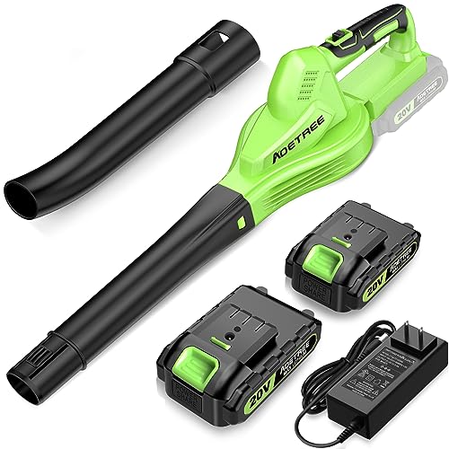 Cordless Leaf Blower - Lightweight Electric Blower with 2 Batteries & Charger - 20V Battery Powered Small Handheld Blower for Lawn Care Green