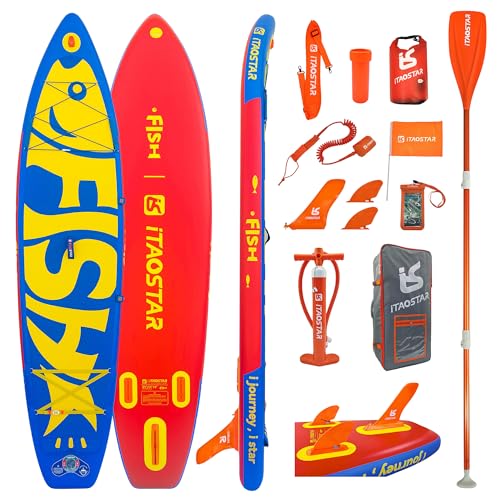 iTAOSTAR F01A 10’6 Ultra Light Stand Up Paddle Board, More Fun Inflatable Paddle Board with US Center Fin + 2 Detachable Side Fins + Tail Pad + Flag, Paddleboard with PRO Design and PREM SUP Gears