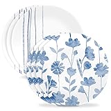 Corelle 6-Piece 8.5' Vitrelle Glass Lunch Plates, Lightweight, Scratch Resistant - Botanical Stripes