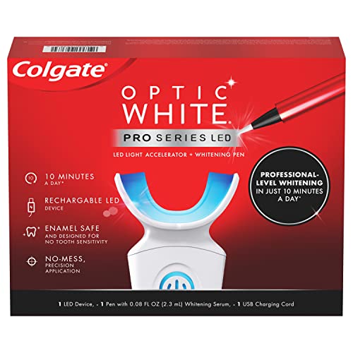 Colgate Optic White Pro Series Whitening Kit, Teeth Whitening Pen and LED Tray, Professional-Level Whitening Set, Rechargeable