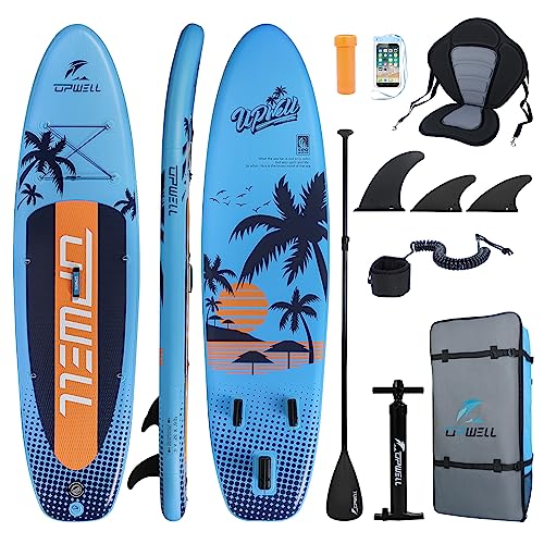 UPWELL Inflatable Stand Up Paddle Board with Seat, Premium SUP Paddle Boards for Adults, 10’6”Blow up Paddle Boards 6”Thick, Blue