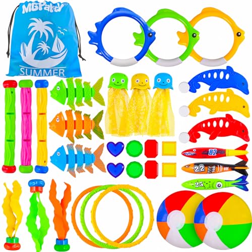 MGparty 35 Pcs Diving Pool Toys for Kids Summer Water Pool Games Swimming Toys with Storage Bag for Boys Girls Toddlers Ages 3-12