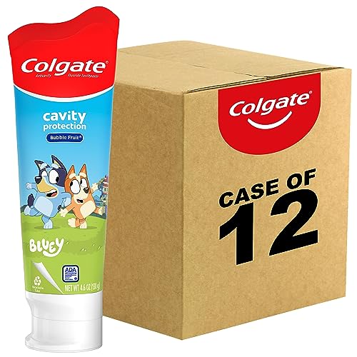 Colgate Kids Toothpaste with Fluoride, Anticavity & Cavity Protection Toothpaste, for Ages 2+, Bluey, Mild Bubble Fruit Flavor, 4.6 Ounce (Pack of 12)