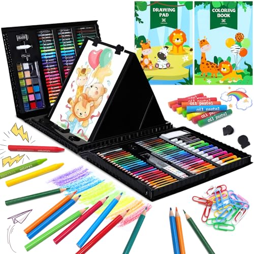 Art Supplies Kit, 276 PCS Art Set for Kids, Art Kits, Art Drawing Kit with Double Sided Trifold Easel Box with Oil Pastels, Crayons, Colored Pencils, Paint Brush, Watercolor Cakes