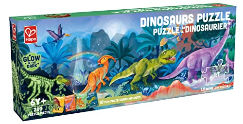 Hape Dinosaurs Puzzle 1.5 Meter Long | 200 Pieces Colorful Giant Glow-in-The-Dark Jigsaw for Children 6+ Years