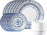 Corelle Vitrelle 18-Piece Service for 6 Dinnerware Set, Triple Layer Glass and Chip Resistant, Lightweight Round Plates and Bowls Set, Portofino