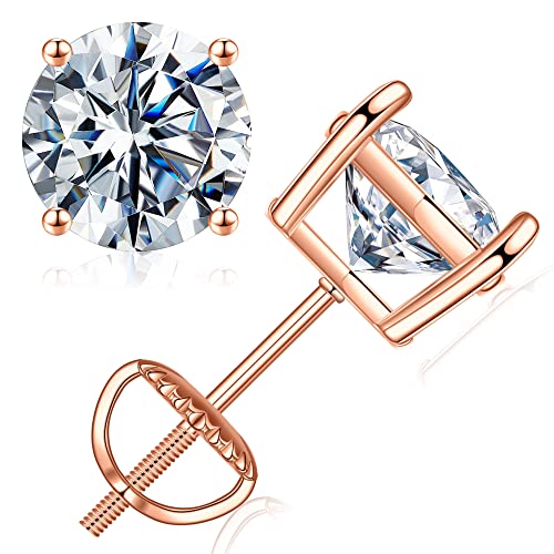 SMILEST 0.2ct Moissanite Stud Earrings for Women, D Color VVS1 Clarity Imitation Diamond Earrings 18K Rose Gold Plated 925 Sterling Silver Basket Moissanite Screw Back Earrings for Women Men Gifts