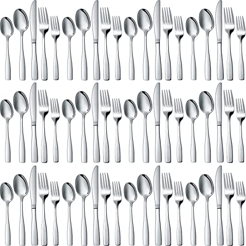 60 Pieces Silverware Flatware Set Satin Stainless Steel Flatware Serving Utensil Set, Service for 12, Frosted Matte Silver, Dishwasher Safe