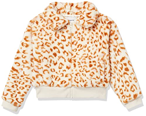 Amazon Essentials Girls' Faux Fur Jacket, Cream Leopard, Medium