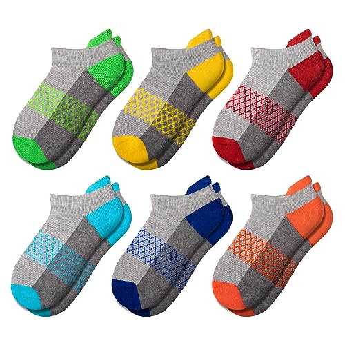 Comfoex Boys Socks 6 Pairs Ankle Athletic Sock Half Cushioned Low Cut Socks For Little Big Kids