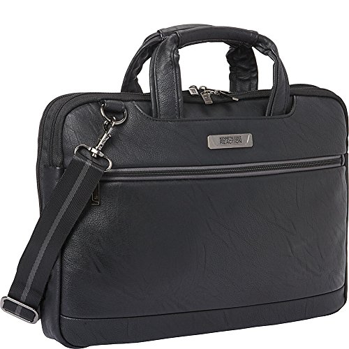 Kenneth Cole Reaction ProTec Faux Pebbled Leather Slim 16' Laptop Business Briefcase / Tablet Bag, Black