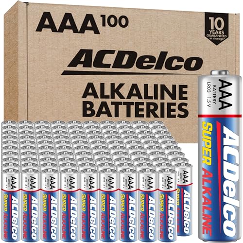 ACDelco 100-Count AAA Batteries, Maximum Power Super Alkaline Battery, 10-Year Shelf Life, Recloseable Packaging