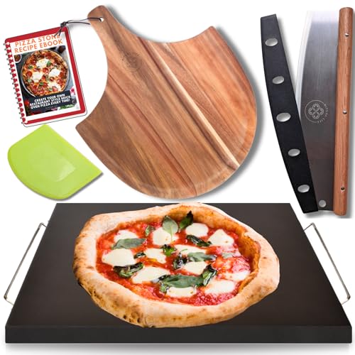 Reversible Pizza Stone for Oven - Pizza Stone for Grill - Bread Baking Stone - Ceramic Pizza Grill Stones - 15 inch Stone Pizza Pan - Pizza Making Kit