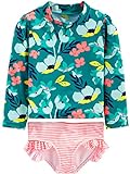 Simple Joys by Carter's Girls' 2-Piece Assorted Rashguard Sets, Green Floral/Pink Stripe, 6-9 Months