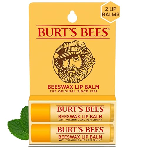 Burt's Bees Lip Balm Stocking Stuffers, Moisturizing Lip Care Christmas Gifts, Original Beeswax with Vitamin E & Peppermint Oil, Natural Origin Conditioning Lip Treatment (2-Pack)